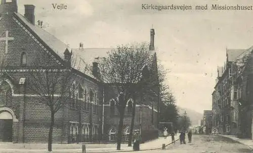 vintage Postcard Denmark Vejle Kirkegaardsvejen with the Mission House