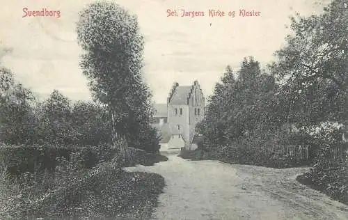 vintage Postcard Denmark Svendborg St Jorgens Kirke and Kloster