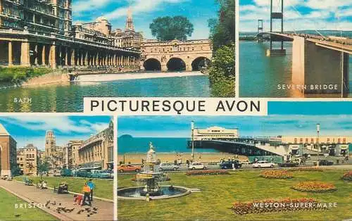 Picturesque Avon multi views postcard Bath, Seven Bridge, Bristol, Weston-Super-Mare