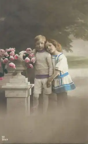 Lovely children couple greetings postcard