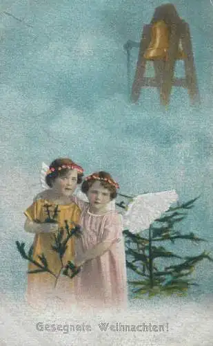 Gesegnete Weihnachten angel girls Christmas greetings 1923