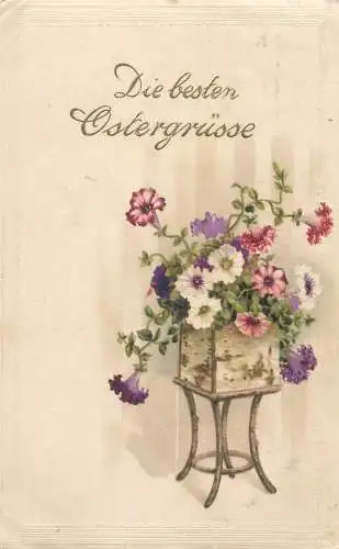 Emboss flowers Easter greetings postcard