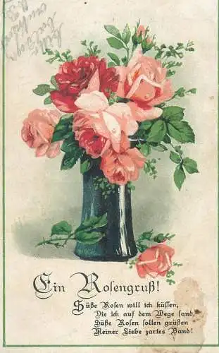 Ein Rosengruss Postkarte roses flowers vase