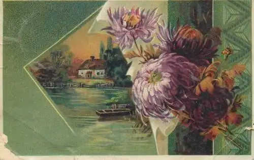 Flowers & landscape greetings postcard