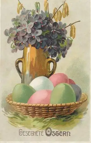Easter greetings flowers vase & penciled eggs