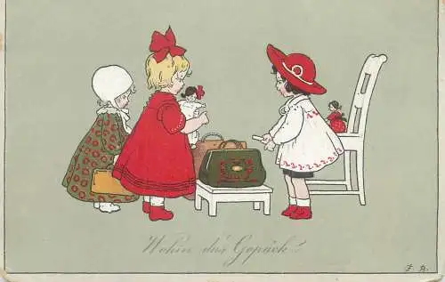 Meissner & Buch Leipzig Kunstler Postkarte serie 2535 drawn children with dolls scenery