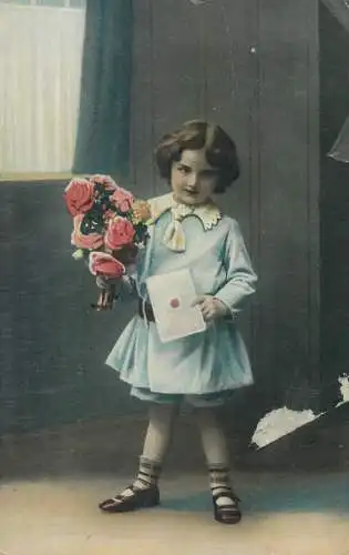 Lovely girl greetings vintage postcard