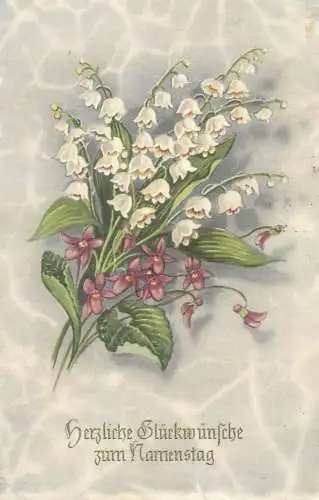 Muguets lily of the vallew name day greetings postcard