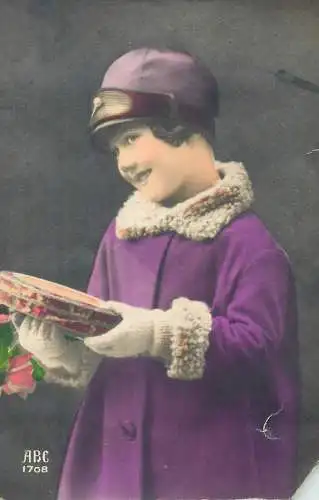 Lovely girl purple tinted coat & hat
