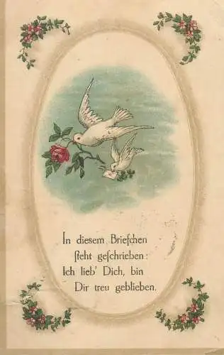 Drawn white doves art nouveau greetings postcard
