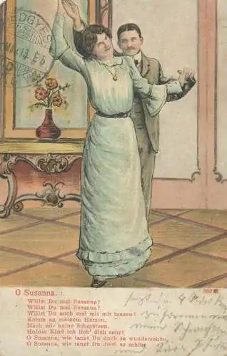 Drawn dancing couple caricature o Susana song 1913