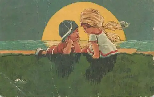 Drawn children couple