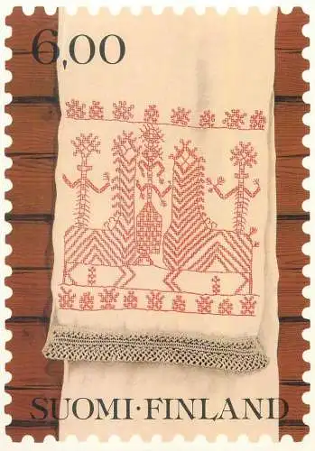 Postcard about stamps Suomi Finland motive Kaspaikka tilldelades