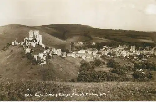 Corfe Castle & village from the Purbeck Hill