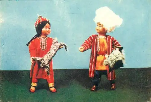 Dolls in Turkmen national costumes postcard