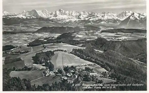 Fliegeraufnahme vom Gurtenkulm mit Golfplatz und den Alpen aerial view photo postcard