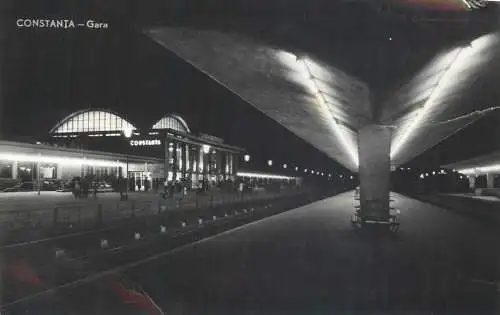 Romania postcard Constanta train station night 1963