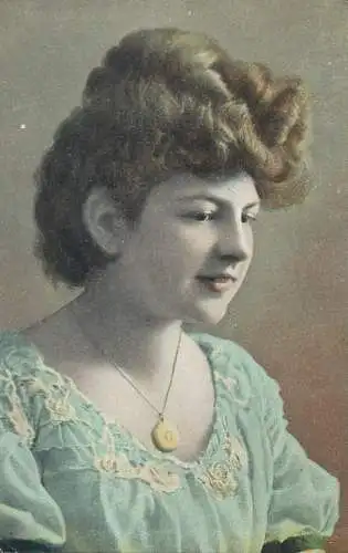 Woman portrait with necklace postcard 1911