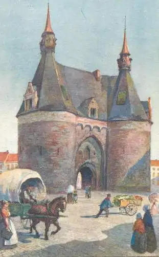 Mechelen Malines Aquarel cpa la porte de Bruxelles