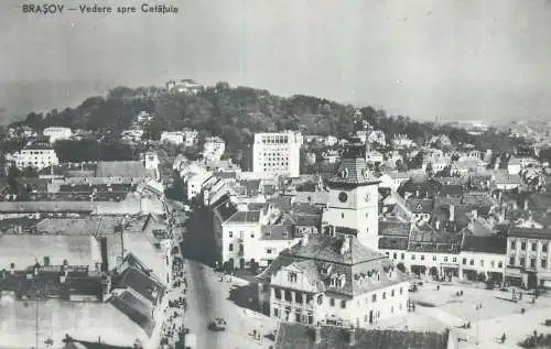 Romania postcard Brasov view to Cetatuia hill clocktower 1961