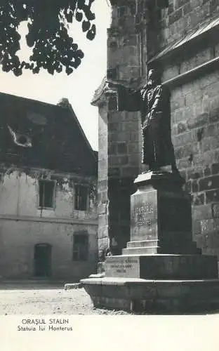 Romania postcard Brasov Stalin Honterus statue 1961