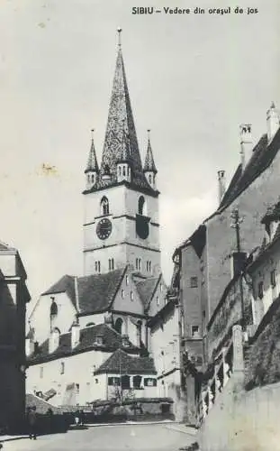 Romania postcard Transylvania Sibiu clocktower 1961
