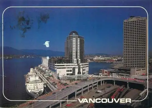 Postcard Canada Vancouver cruise ship dock evening scenery