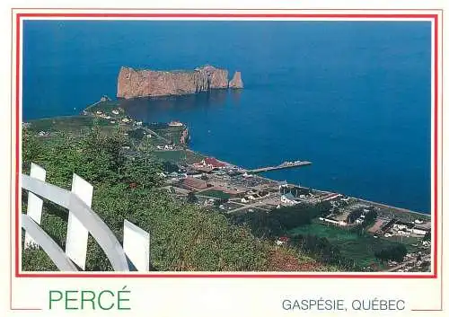 Postcard Canada Quebec Perce Gaspesie the Rock and partial cityscape from Mount St-Anne