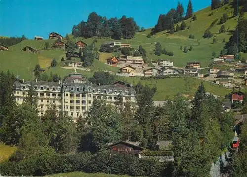 Postcard Switzerland Engelberg hotel Terrace mit Drahtseilbahn