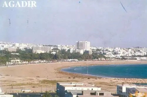 Postcard Morocco Agadir beach and city view