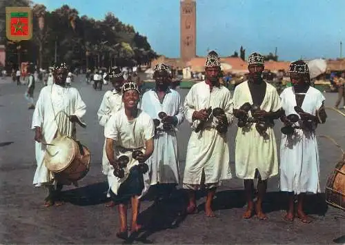 Postcard typical Morocco ethnic types and scenes Moroccan folklore group traditional costumes