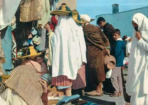 Postcard Morocco Tanger street market ethinc types and scenes