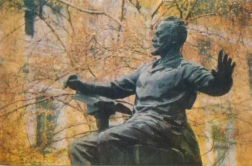 Russia postcard city center statue