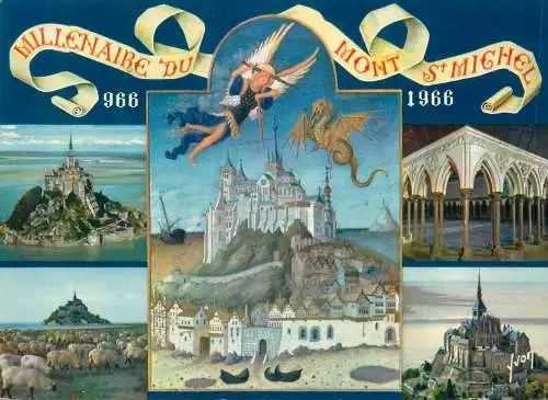 Souvenir Millenaire Ánniversaire Postcard France Mont St Michel multi view