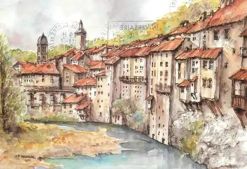 Vogelin signed Postcard France Aquarelle des Alpes