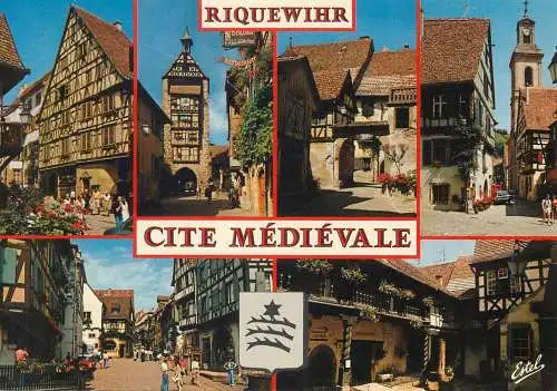 Postcard France Riquewihr medieval architecture multi view