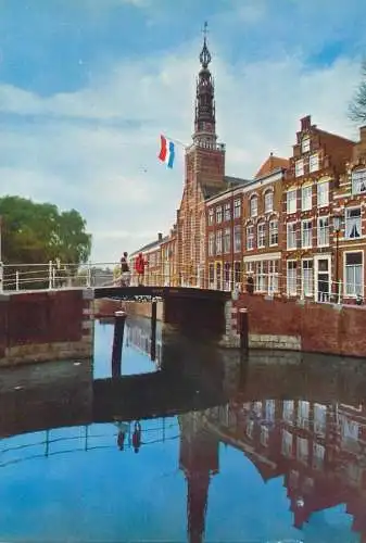 Postcard Netherlands Leiden Steenschuur met Lodewijkskerk