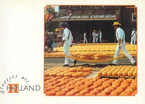 Postcard Netherlands Groetjes uit Kaasmarkt types and scenes
