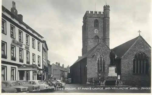 Brecon St. Mary`s church and Wellington Hotel