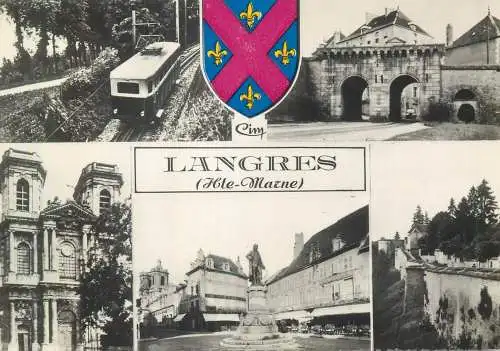 Postcard France Langres multi view Coat of Arms