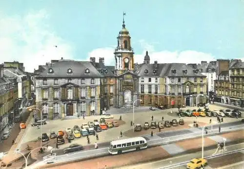 Postcard France Rennes l'Hotel de Ville overview bus