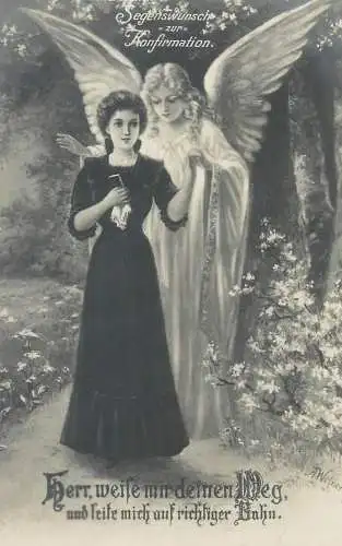 Communion greetings confirmation guardian angel ange artist postcard