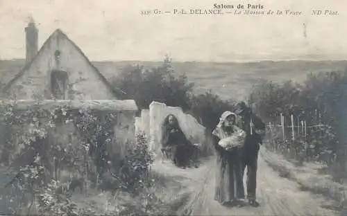 Painting postcard salon de Paris Gr. P.L. Delance la maison de la Veuve 1916