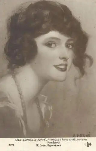 Painting postcard salon de Paris G. Merve Frimousse Parisienne 1919