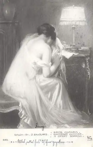 Painting postcard Salon 1911 D. Enjolras a great sorrow 1924