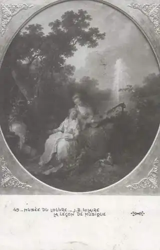 Painting postcard Louvre J.B. Hilaire la lecon de musique 1910