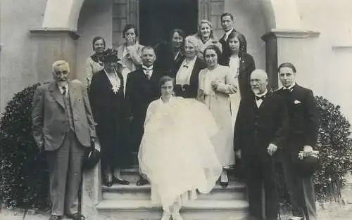 Real photo wedding party social history bride church scene