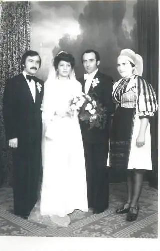 Real photo wedding party social history bride and groom Romania traditional costume Sibiu