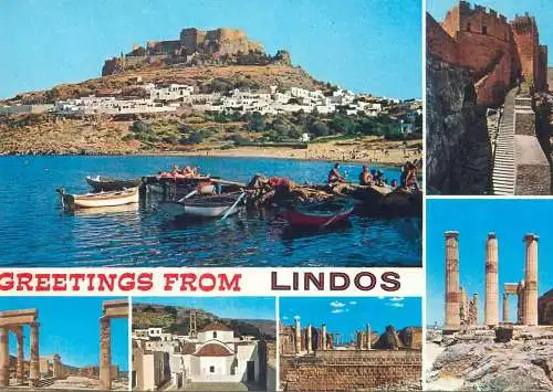 Greece postcard Rhodes greetings from Lindos multi view ruins