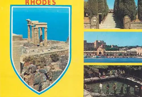Greece postcard Rhodes multi view column ruins multi view